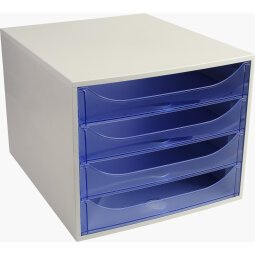 Module de classement ECO 4 tiroirs gris bleu translucide - Dimensions L 28,4 x H 23,4 x P 34,8 cm