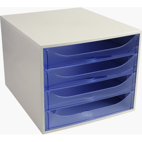 Module de classement ECO 4 tiroirs gris bleu translucide - Dimensions L 28,4 x H 23,4 x P 34,8 cm