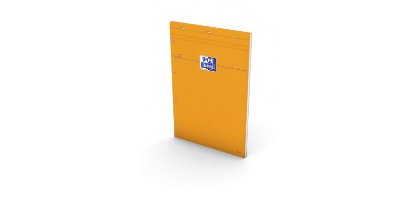 Bloc-notes Oxford perforé orange a4+ petits carreaux 5mm margés 80 feuilles agrafées couverture carte enduite orange