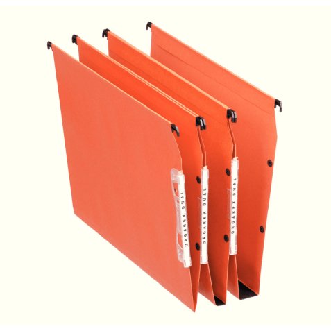 Boîte de 25 dossiers suspendus DUAL ARMOIRE en kraft 220g. Fond 15, volet agrafage. Orange