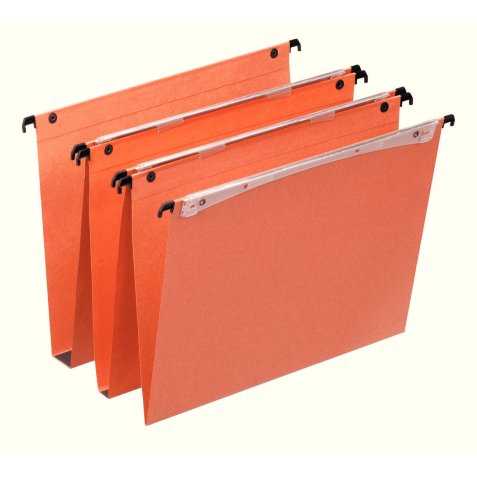 Boîte de 25 dossiers suspendus DUAL TIROIR en kraft 220g. Fond 15, volet agrafage. Orange