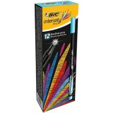 Stylo feutre bic intensity pointe fine corps noir verni  couleurs bleu ciel lot 12 unites