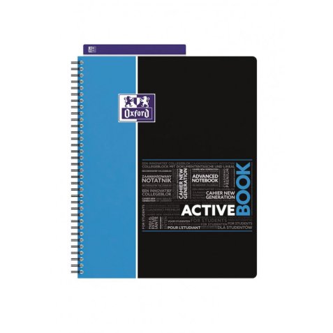 Cahier Oxford etudiants activebook a4+ petits carreaux 5mm 160 pages reliure spirale couverture polypro coloris assortis