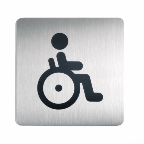 Plaque Picto carré Toilettes Handicapés en acier brossé inoxydable -15x15cm- Argent métallisé