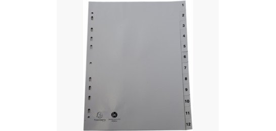 Intercalaires imprimes numeriques exacompta          polypropylene a4 12positiones /numerique gris