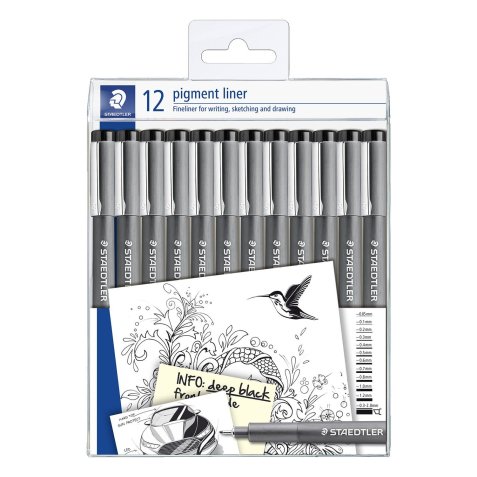 Stylo-feutre staedtler pigment liner 308 pointes     calibr es baguee metal de     0,05 a 2mm coloris noir etui