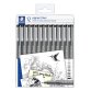 Stylo-feutre staedtler pigment liner 308 pointes     calibr es baguee metal de     0,05 a 2mm coloris noir etui