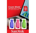 SanDisk Cruzer Blade 3x 32GB lecteur USB flash 32 Go USB Type-A 2.0 Bleu, Vert, Rose