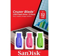 SanDisk Cruzer Blade 3x 32GB lecteur USB flash 32 Go USB Type-A 2.0 Bleu, Vert, Rose