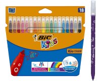 Feutre bic kids coloriage encre ultra-lavable capuchon ventilé pointe bloquée décor fantaisie pochette 18 unités