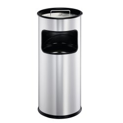 Corbeille à papier ronde en métal + cendrier sable - 17+2 litres - ø26 x H62 cm - Argent