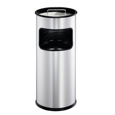 Corbeille à papier ronde en métal + cendrier sable - 17+2 litres - ø26 x H62 cm - Argent
