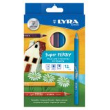 Etui crayons de couleur super ferby lyra forme triangulaire bois 12cm mine 6mm 12 unites  coloris assortis
