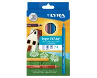 Etui crayons de couleur super ferby lyra forme triangulaire bois 12cm mine 6mm 12 unites  coloris assortis