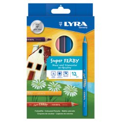 Etui crayons de couleur super ferby lyra forme triangulaire bois 12cm mine 6mm 12 unites  coloris assortis