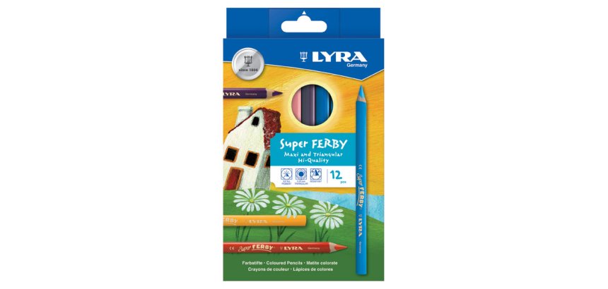Etui crayons de couleur super ferby lyra forme triangulaire bois 12cm mine 6mm 12 unites  coloris assortis
