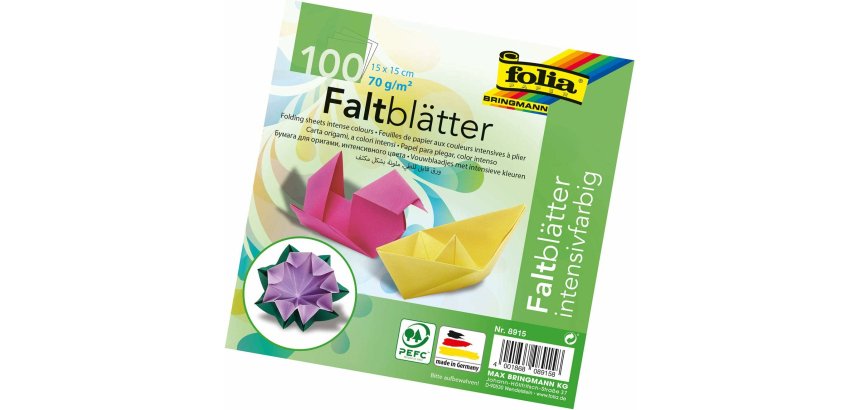 Papier couleur folia à plier 70g/m2 15x15cm coloris assortis paquet 100f