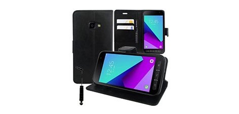 DLH Etui folio noir porte cartes avec rabat pour Samsung Galaxy Xcover 4 et Galaxy Xcover 4s (SM-G390 / SM-G398)