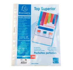 Sachet de 100 pochettes perforées polypropylène lisse Qualité + - A4 - Cristal