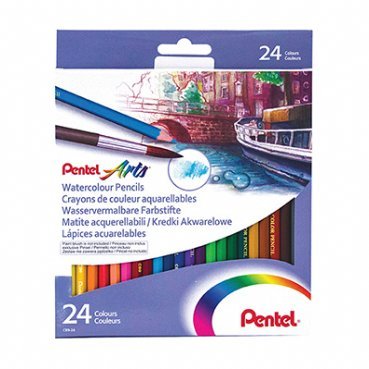 Crayon couleur pentel arts aquarellable corps            hexagonable bois coloris      assortis boite 24 unites