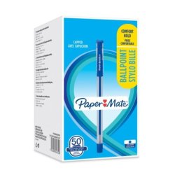 Stylo-bille paper mate corps hexagonal grip confortable    capuchon pointe fine 0,7mm    encre brillante bleue