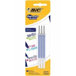 Recharge stylo bic gelocity illusion encre gel effaçable coloris bleu pochette de 3 unités