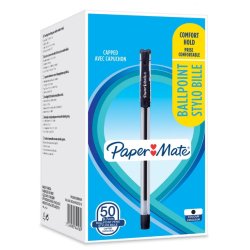 Stylo-bille paper mate corps hexagonal grip confortable    capuchon pointe fine 0,7mm    encre brillante noire