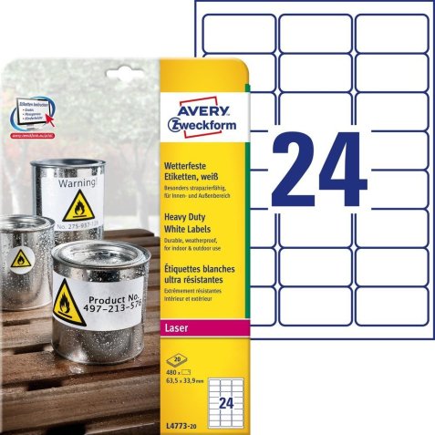 Boîte de 480 étiquettes Laser inaltérables Blanches 63,5 x 33,9 mm L4773-20