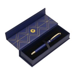 Stylo-bille belius soiree aluminium details et attributs or encre bleue coloris bleu marine dans coffret cadeau