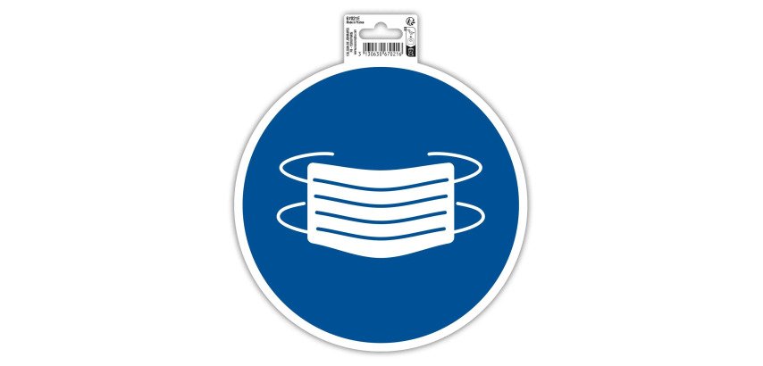Panneau PP adhésif antidérapant Masque obligatoire 20 cm - Bleu