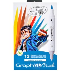 Set 12 marqueurs à alcool GRAPHIT BRUSH Manga SHONEN double pointe extra fine et pinceau