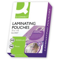 Pochette plastification q-connect à chaud économique format 110x75mm 125 microns boîte 100 unités