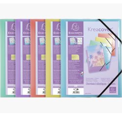 Chemise à élastiques 3 rabats polypropylène Kreacover Pastel - A4 - Couleurs assorties