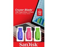 SanDisk Cruzer Blade 3x 32GB lecteur USB flash 32 Go USB Type-A 2.0 Bleu, Vert, Rose