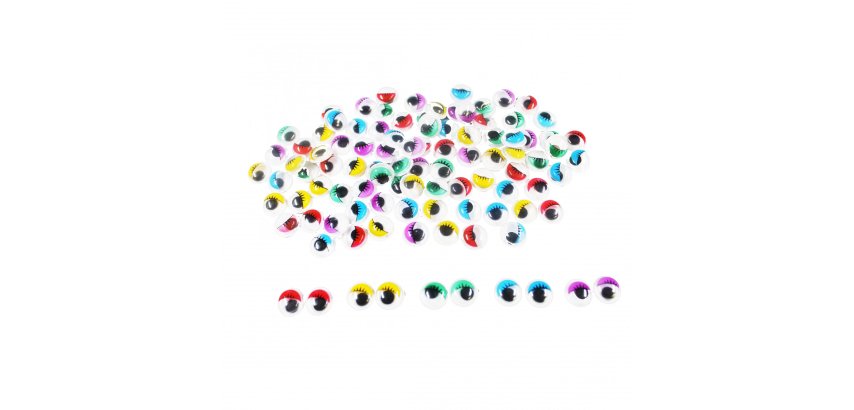 Yeux mobiles sodertex avec cils colores adhesifs 10mm 100pieces