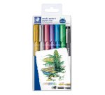 Marqueurs staedtler metallic markers coloris assortis etui de 6 + 1 feutre pigment liner c2-9 offert