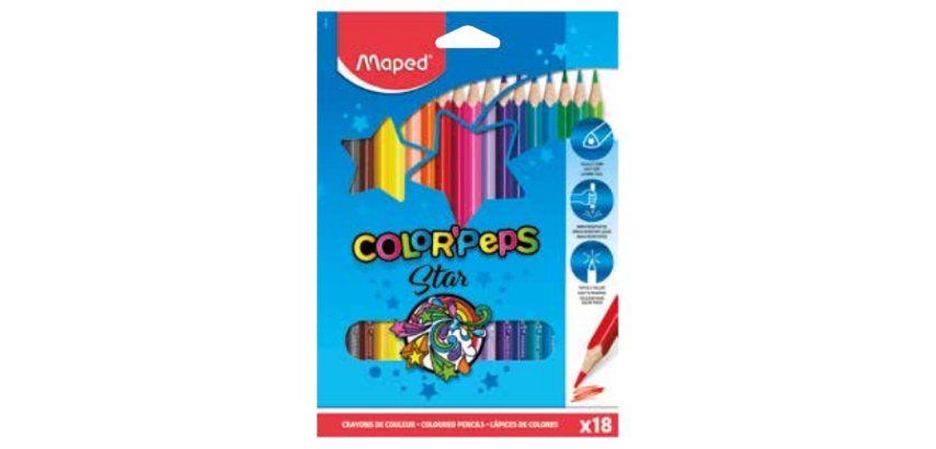 Crayon couleur maped color pep's triangulaire mine tendre résistante sans écharde coloris lumineux étui carton 18u