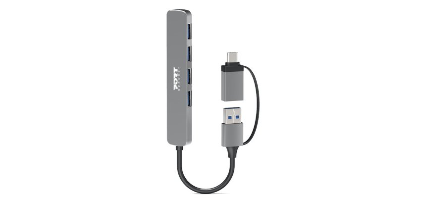 Port Designs 900161 hub & concentrateur USB 2.0 Type-A 5000 Mbit/s Argent