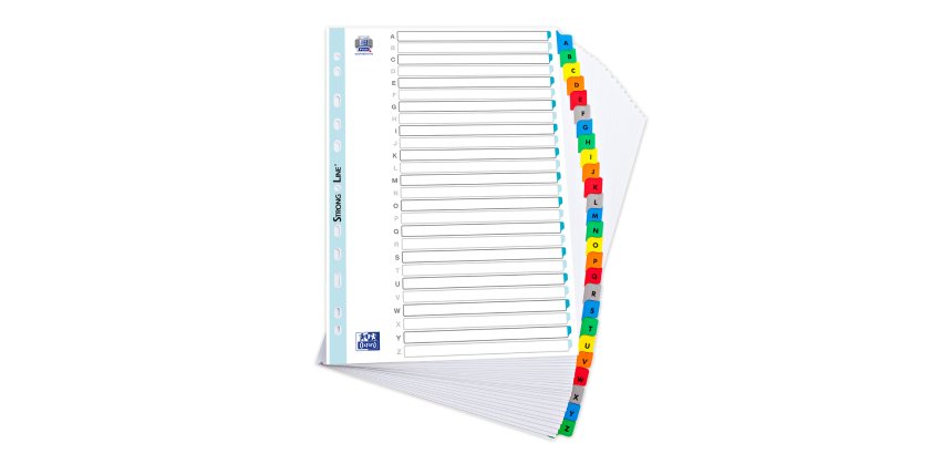 Intercalaire A4 carte blanche Oxford 26 onglets alphabétiques - 1 jeu