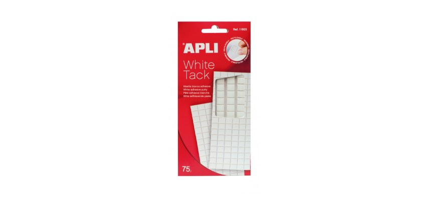 Pâte adhésive apli tack blanche pré-découpée en carrés enlevable réutilisable supporte jusqu'à 75g pack 102 unités