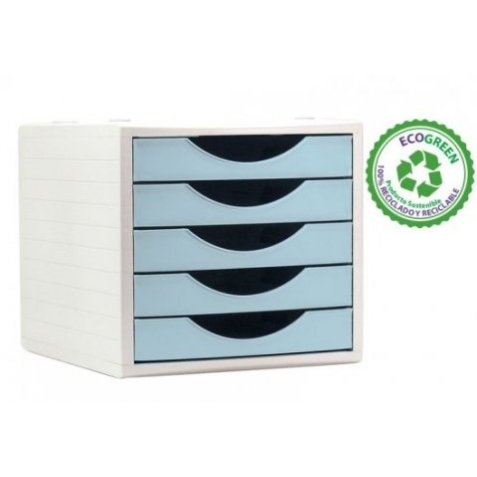 Module de classement archivo 2000 5 tiroirs coloris bleu   pastel 270x340x260mm