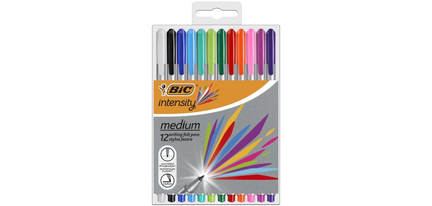 Intensity Stylo Feutre d'écriture Pointe Medium et Corps métallisé - Assortis, Pochette de 12