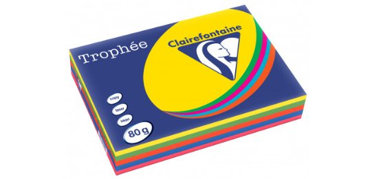 Papier couleur clairefontaine trophée multifonction a3 80g/m2 couleurs assorties intenses paquet 500 feuilles