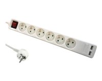 DLH MULTIPRISE SECTEUR (NF) AVEC INTERRUPTEUR - 6 PRISES ET 2 PORTS USB