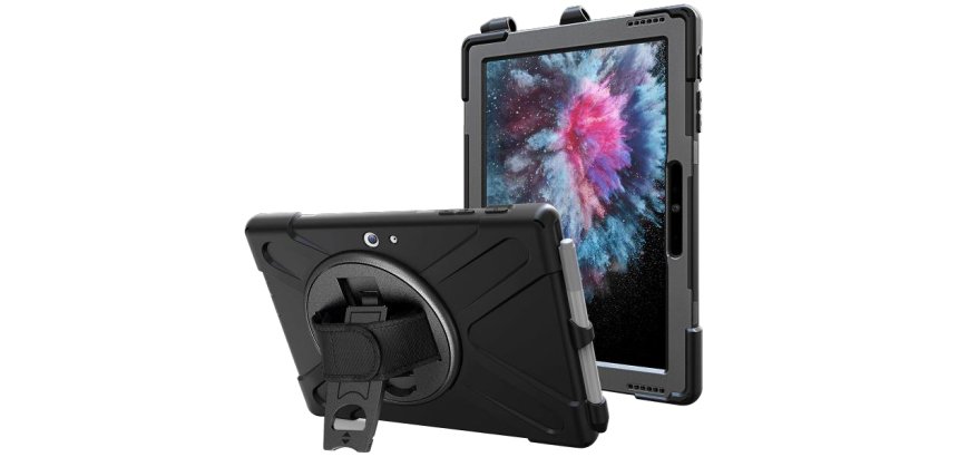DLH COQUE RENFORCEE AVEC BANDOULIERE, POIGNEE ROTATIVE ET PIED SUPPORT POUR MICROSOFT SURFACE GO 2 / GO 3