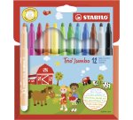 Feutre coloriage stabilo trio jumbo pointe xxl bloquée grip triangulaire couleurs assorties étui carton 12 unités