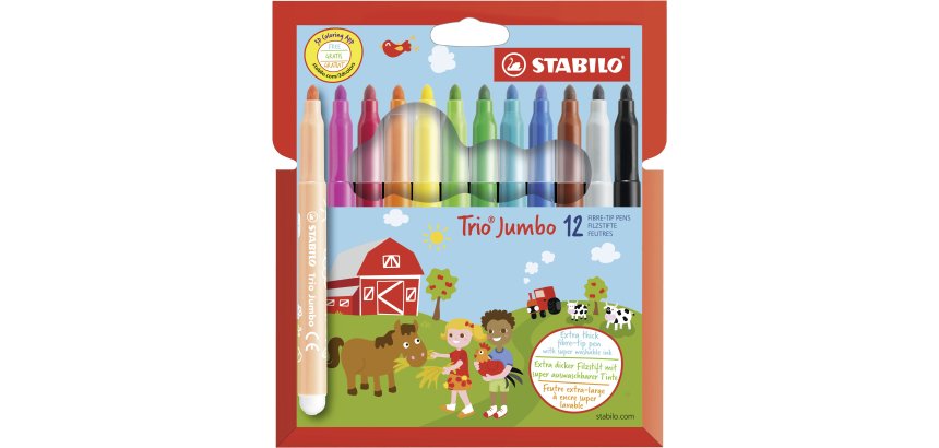 Feutre coloriage stabilo trio jumbo pointe xxl bloquée grip triangulaire couleurs assorties étui carton 12 unités