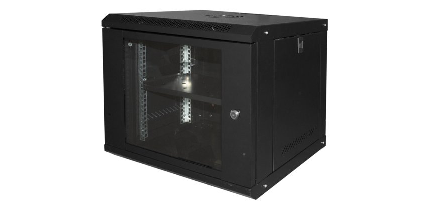 LINK Armadio Rack 19" 9U Serie Light Colore Nero Con Porta Vetro (Axpxl) Mm 450X400X530 Ripiano Incluso