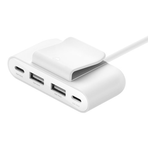 Adaptateur et convertisseur Belkin Hub 4 ports (2 USB-C et 2 USB-A) avec câble de 2 m - blanc