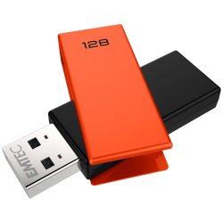 Cle usb emtec 2.0 c350 brick pivotante 128gb vitesse       lecture 15mbs ecriture mb/s   coloris orange